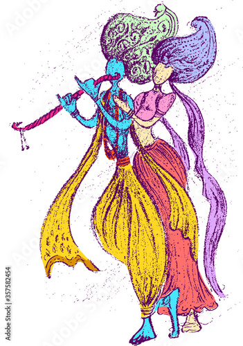 Lord Krishna with Radha vector illustration