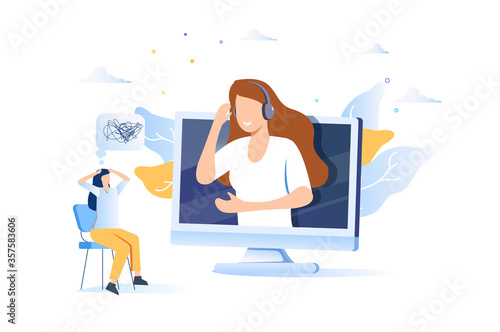 Psychological counseling concept. Vector online psychological assistance service illustration. Medical treatment website