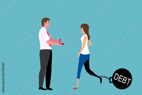 Men proposing marriage to women But he doesn't know that the wedding will cause him a lot of debt.