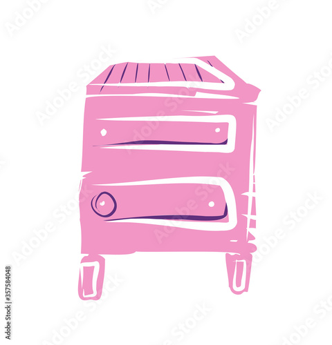 Chest of drawers. Curbstone. Shelf. A little table.Vector picture drawn by hand from a set about home life and comfort. There are many household items and furniture. Doodle style. Isolated drawings.