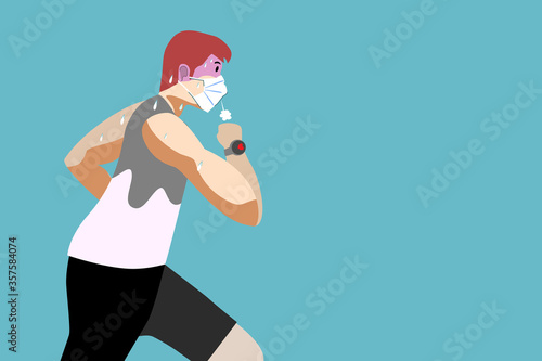 A man has difficulty breathing because he wears a mask while running.