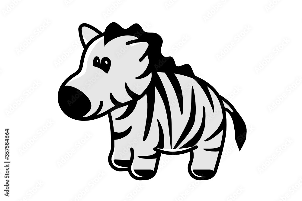 Happy zebra flat cartoon vector on white background.