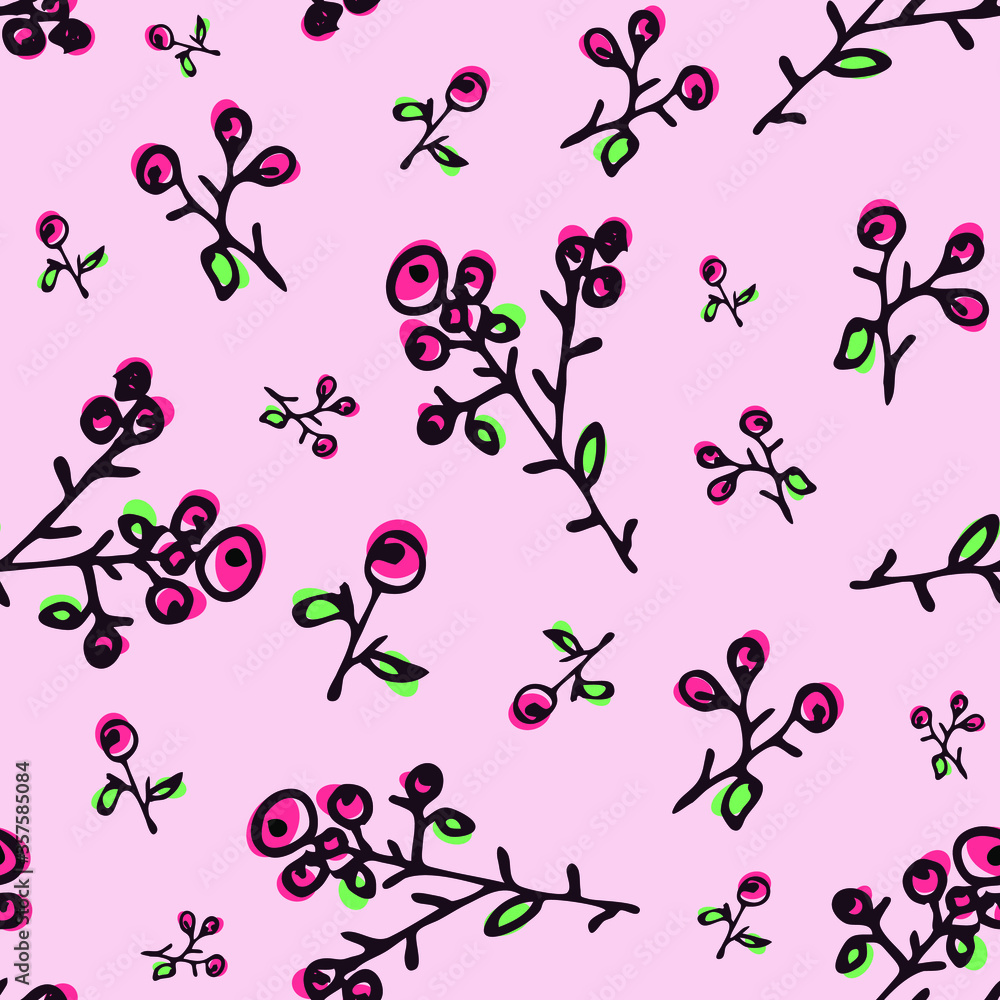 Seamless vector background wallpaper textile print berry leaf plant pattern for kitchen or fabric