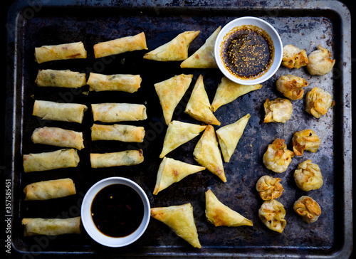 Asian Appetizers, Dumplings, Spring Rolls, Dim Sim and Sauces photo