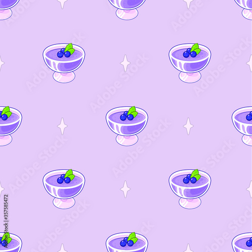 Seamless berry dessert pattern background wallpaper kitchen food panna kotta for menu cooking cafe or reastaurant