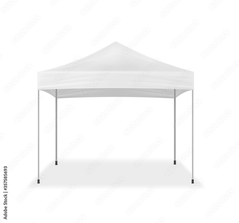 Pop-up canopy tent, vector mockup. Exhibition outdoor show pavilion, mock-up. White event marquee, template for design - obrazy, fototapety, plakaty 