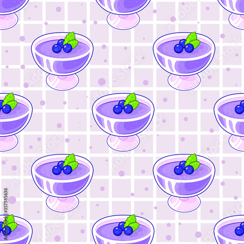 Seamless berry dessert pattern background wallpaper kitchen food panna kotta for menu cooking cafe or reastaurant