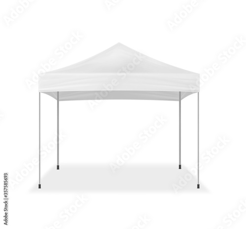 Pop-up canopy tent, vector mockup. Exhibition outdoor show pavilion, mock-up. White event marquee, template for design