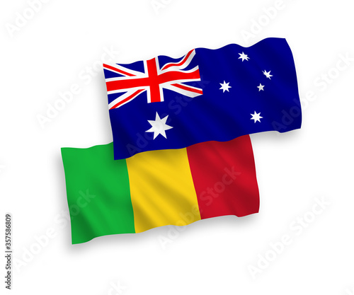 Flags of Australia and Mali on a white background