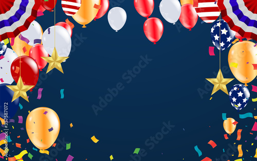 Confetti background with Party poppers and air balloons isolated. Festive vector illustration