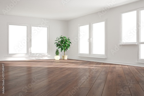 modern empty room with plants interior design. 3D illustration