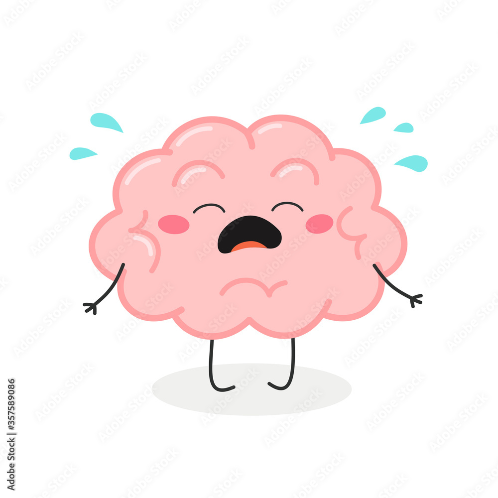 Cute crying cartoon brain character vector illustration Cute crying cartoon brain character vector illustration
