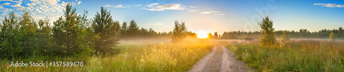 amazing panorama summer rural landscape with sunrise