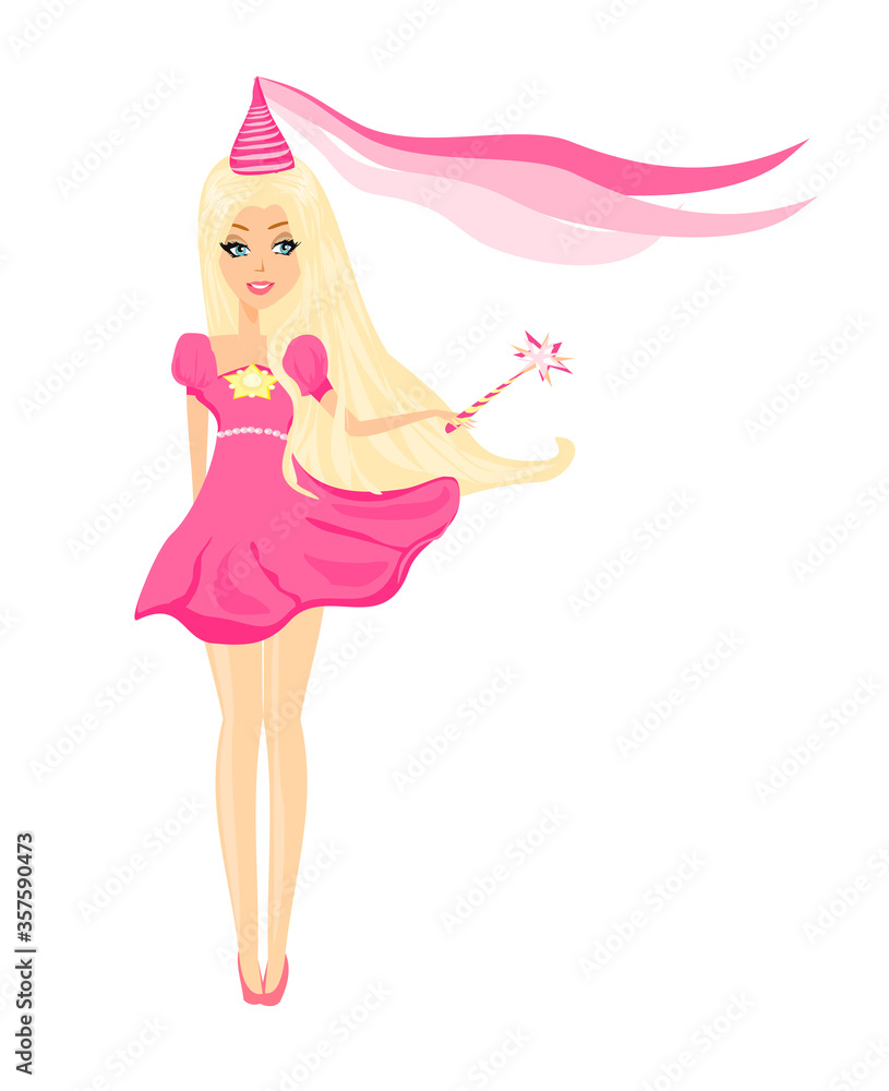 Beautiful fairy with magic wand - isolated illustration Beautiful fairy with magic wand - isolated illustration