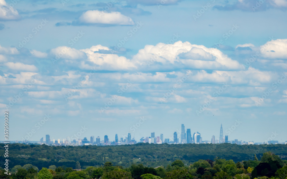 London Skyline- a distant view on the City of London from the Surrey Hills 