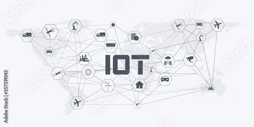 Smart world concept. IoT (Internet of Things). ICT (Information Communication Technology). Communication technology for internet business. Global world network and telecommunication on earth. Vector
