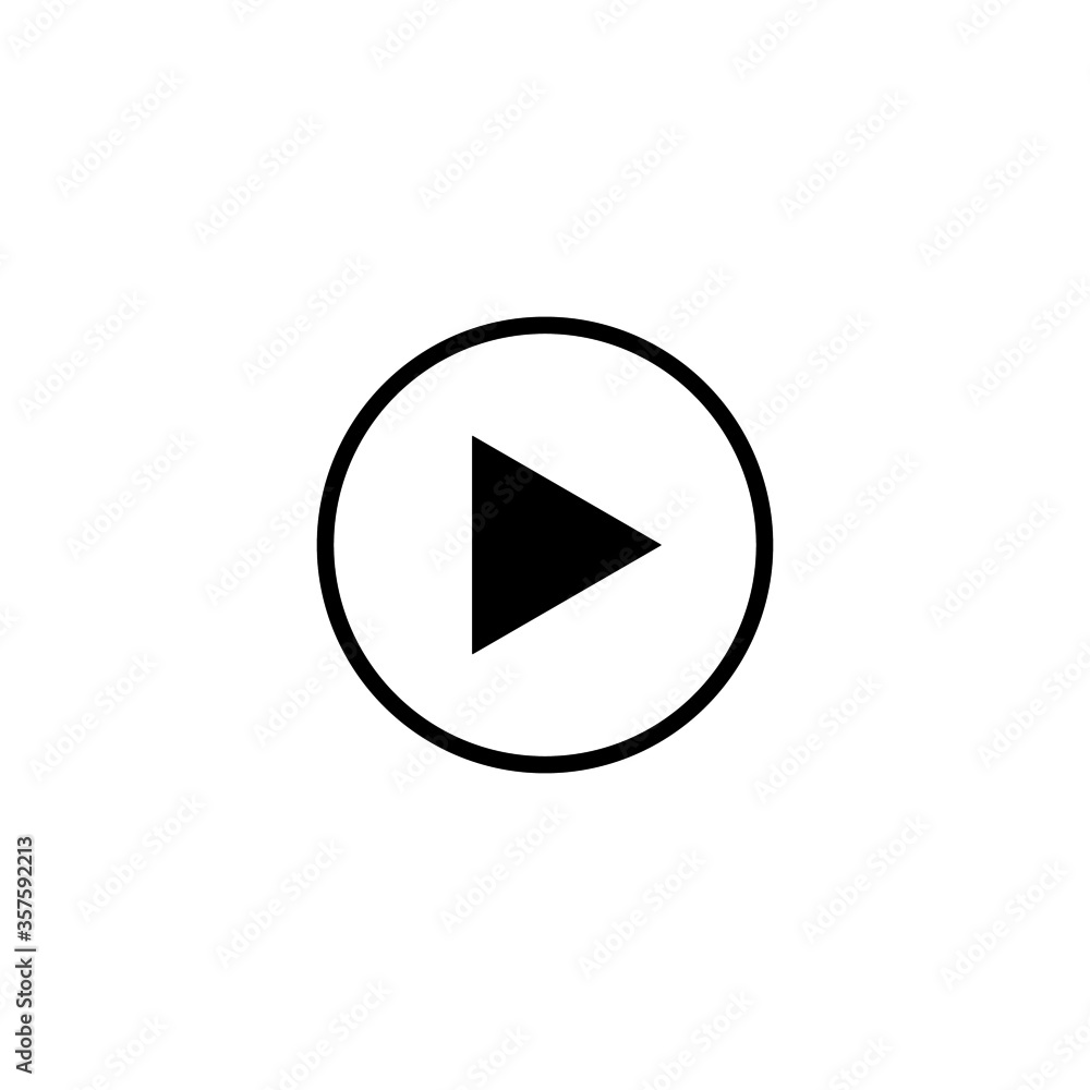 Play button icon in black flat glyph, filled style isolated on white background Play button icon in black flat glyph, filled style isolated on white background