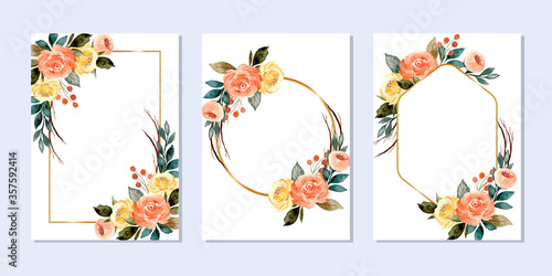 multipurpose golden frame with flower watercolor for wedding invitation, greeting card, birthday etc.