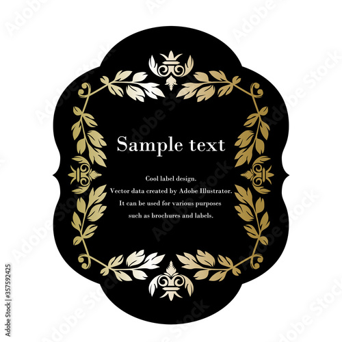 Graphic illustration material Baroque style: Beautiful label design, ornament decorative border, black & gold, 