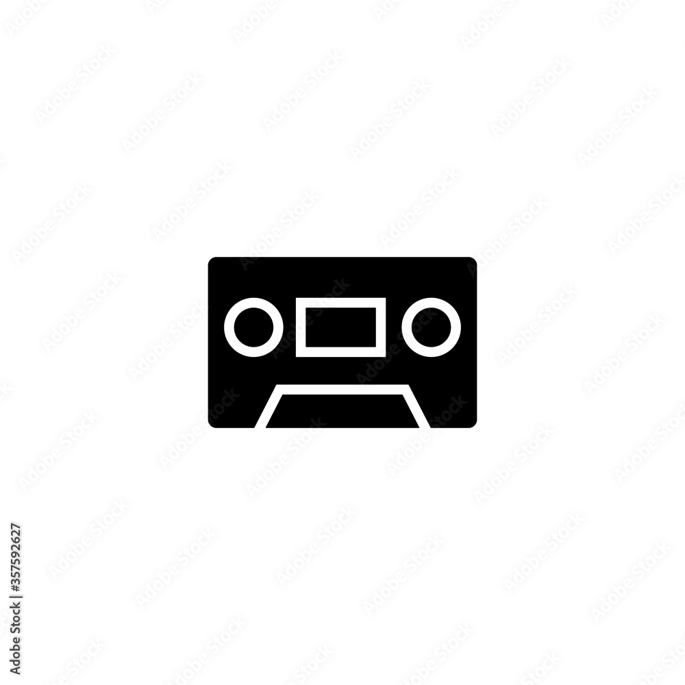 Cassette tape icon vector in black flat glyph, filled style isolated on white background Cassette tape icon vector in black flat glyph, filled style isolated on white background