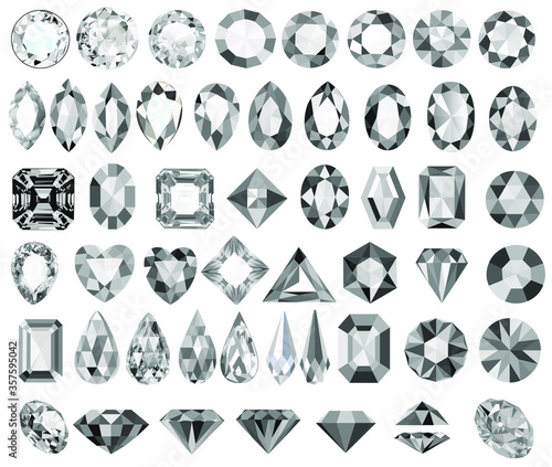 Illustration set of precious stones of different cuts and shapes