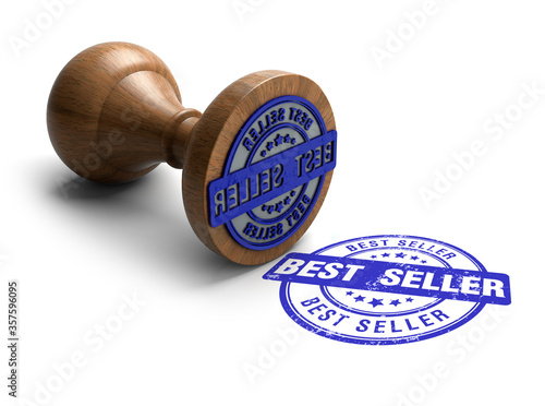 Best Seller stamp. Wooden round stamper and stamp with text Best Seller on white background. 3d illustration. rubber stamp.