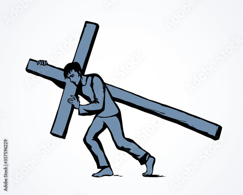 Men carry the cross. Vector drawing