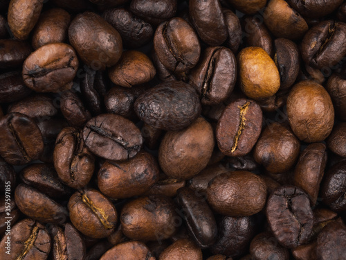 Roasted Thai coffee beans texture background