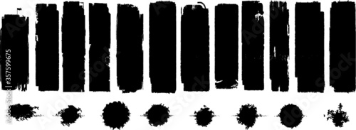 Grunge Paint Roller . Vector brush Stroke . Distressed banner . Black stripes isolated. paintbrush collection . Modern Textured shape . Dry border in Black . Bulge lines