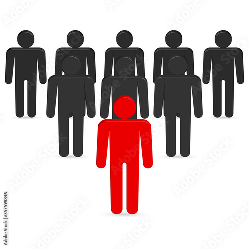 Set of 3D stick figures with team leader, vector illustration.