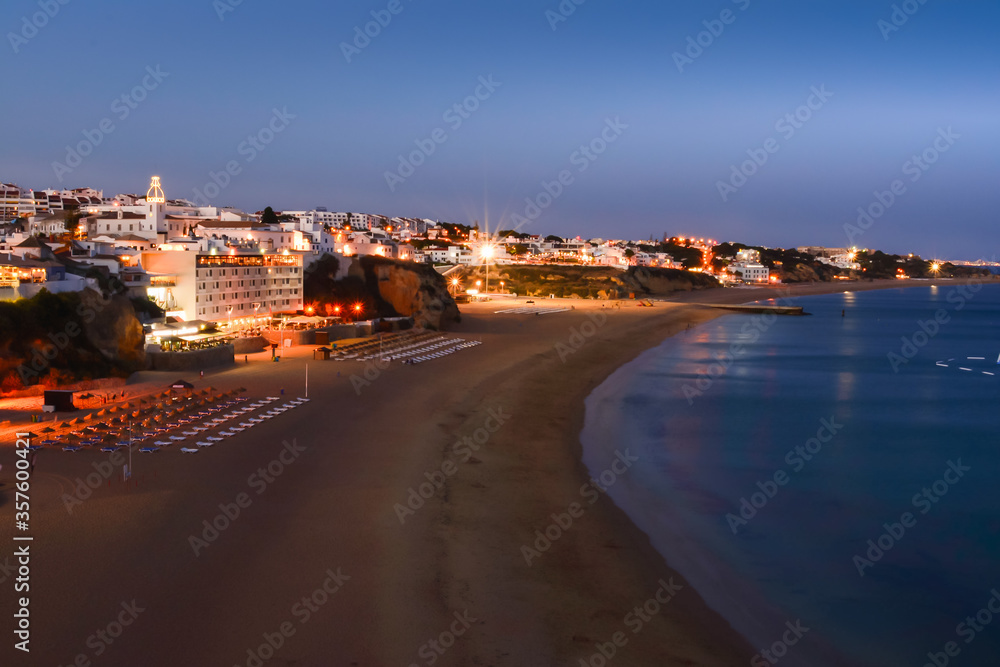 Beach of Albufeira at evening in Algarve, Portugal
