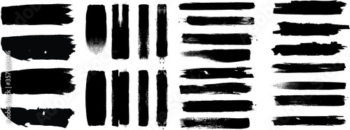 Grunge Paint Roller . Vector brush Stroke . Distressed banner . Black stripes isolated. paintbrush collection . Modern Textured shape . Dry border in Black . Bulge lines