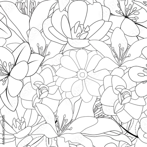 Hand drawn flower seamless pattern background. Vector Illustration