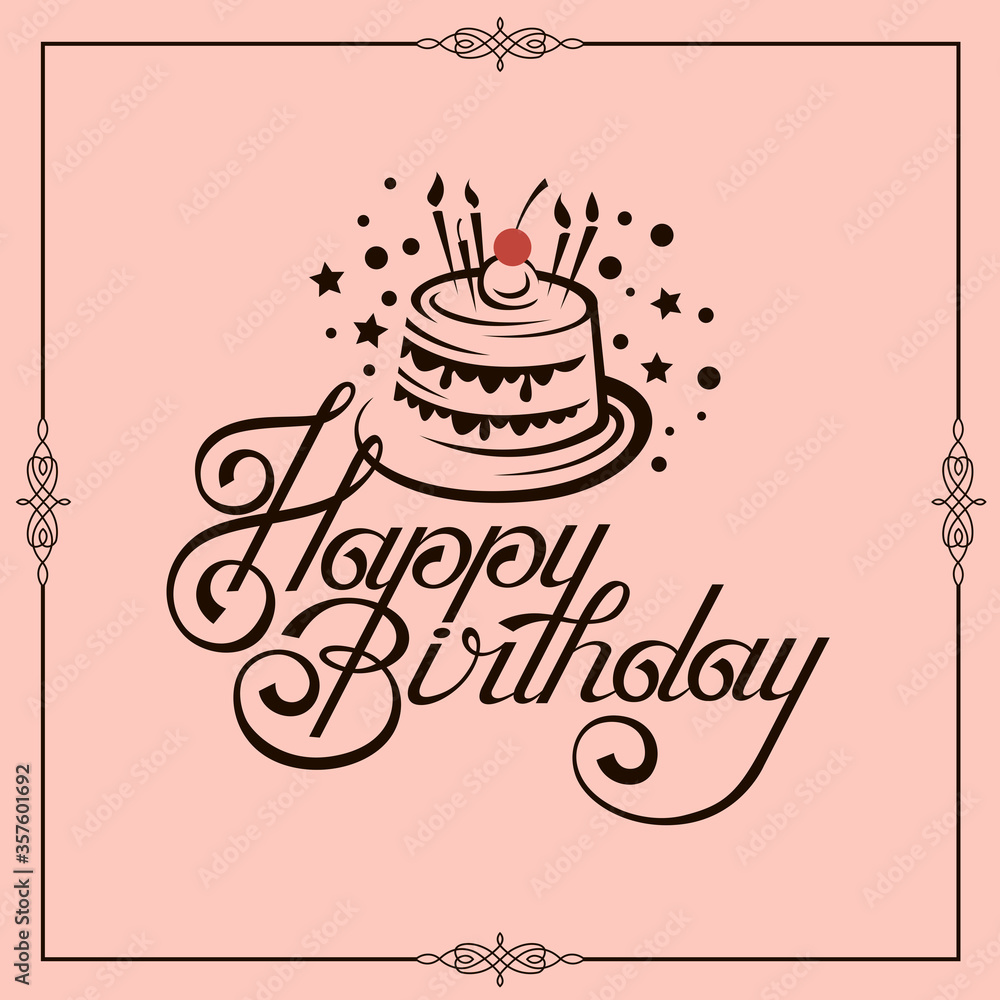 happy birthday card design with cake isolated on pink background happy birthday card design with cake isolated on pink background