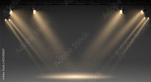 Photo Illuminated stage with scenic lights and smoke