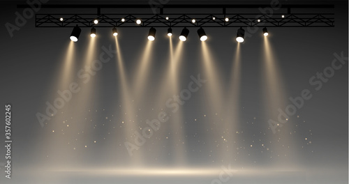 Fotografie, Obraz Vector stage with set of yellow spotlights