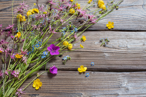 summer wild flowers on wooden background