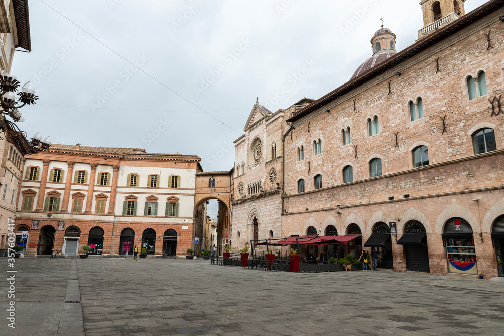 main square of foligno where there is the municipality and the church