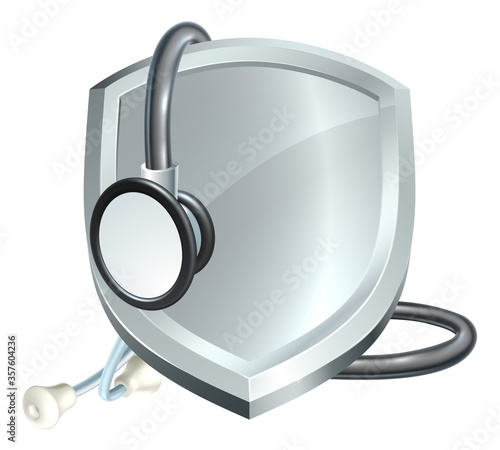 A shield and doctors stethoscope medical health concept