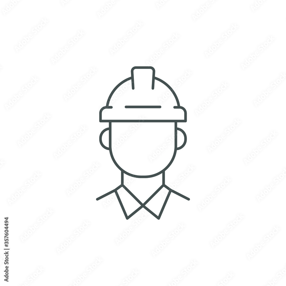 Obraz premium Civil engineer or male architect with helmet or hard hat. Technician or Construction Workers in industrial. icon, work, engineer, line, stroke. Vector illustration. Design on white background. EPS10