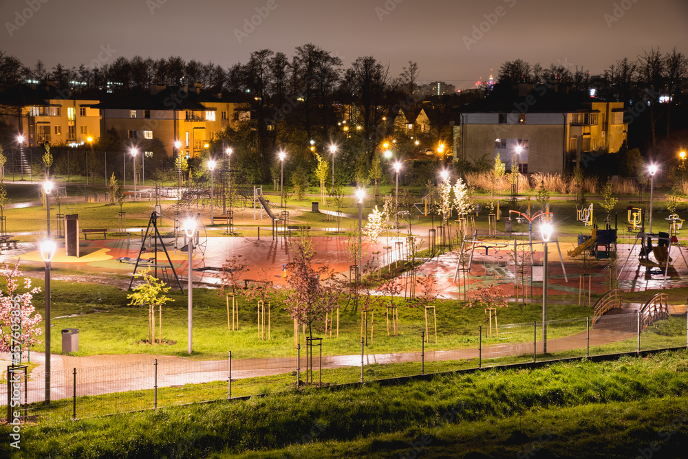 Magic park at night after rain