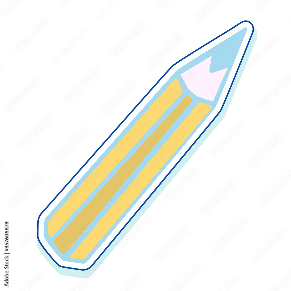 The pencil. Isolated element on a white background. Sticker. Doodle style. Cartoon picture for scrapbooking, decoration, congratulations, invitation cards, etc. The pencil. Isolated element on a white background. Sticker. Doodle style. Cartoon picture for scrapbooking, decoration, congratulations, invitation cards, etc.