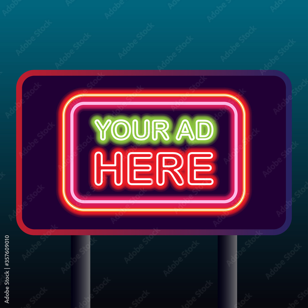 Fototapeta premium billboard for outdoor advertising glowing box neon sign. vector illustration
