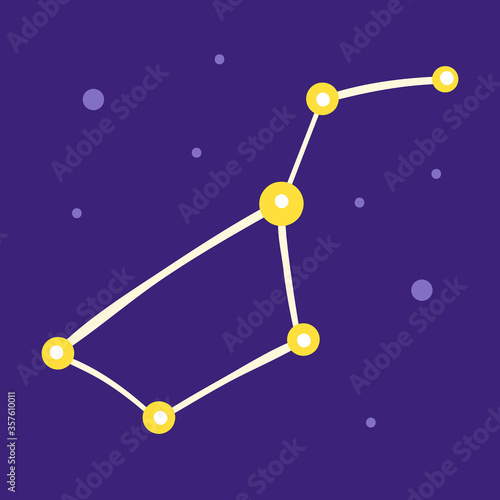 Constellation, asterism. Group of different stars. Space vector flat illustration, element, sticker, icon. Isolated on dark background. Cosmos, galaxy, science, sify. Astrology. Ursa Major.