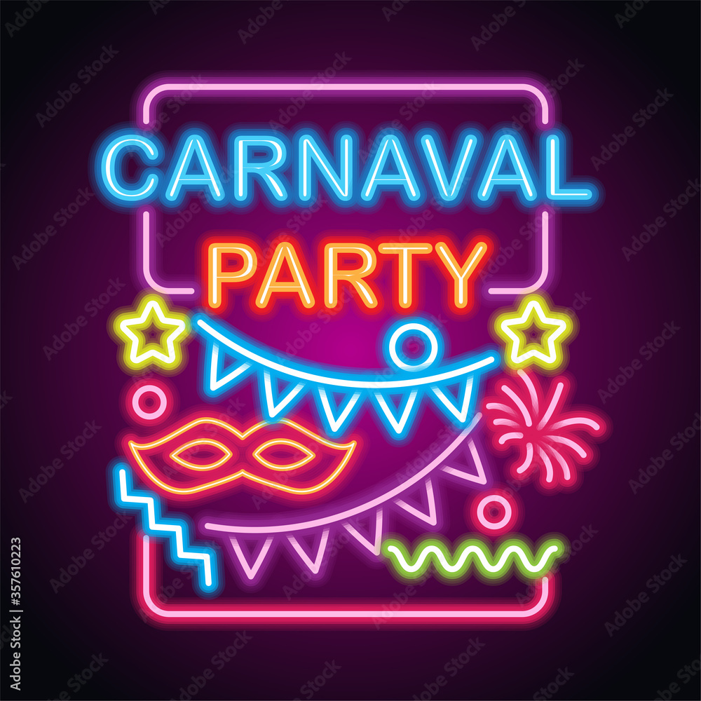 happy carnival festive concept neon sign. vector illustration