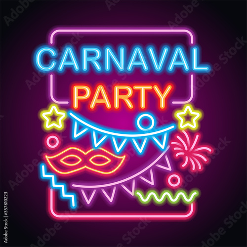 happy carnival festive concept neon sign. vector illustration
