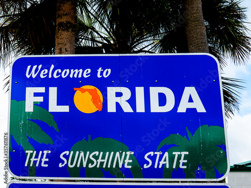 welcome to Florida sign at the Border with the State of Georgia in the USA