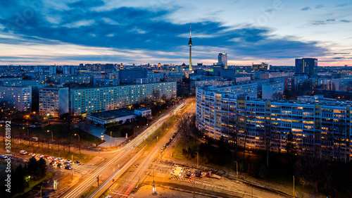 Berlin night cityscape view with tv tower