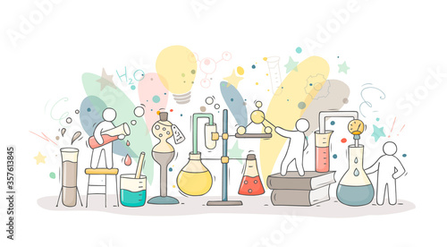 chemical experiment with working little people