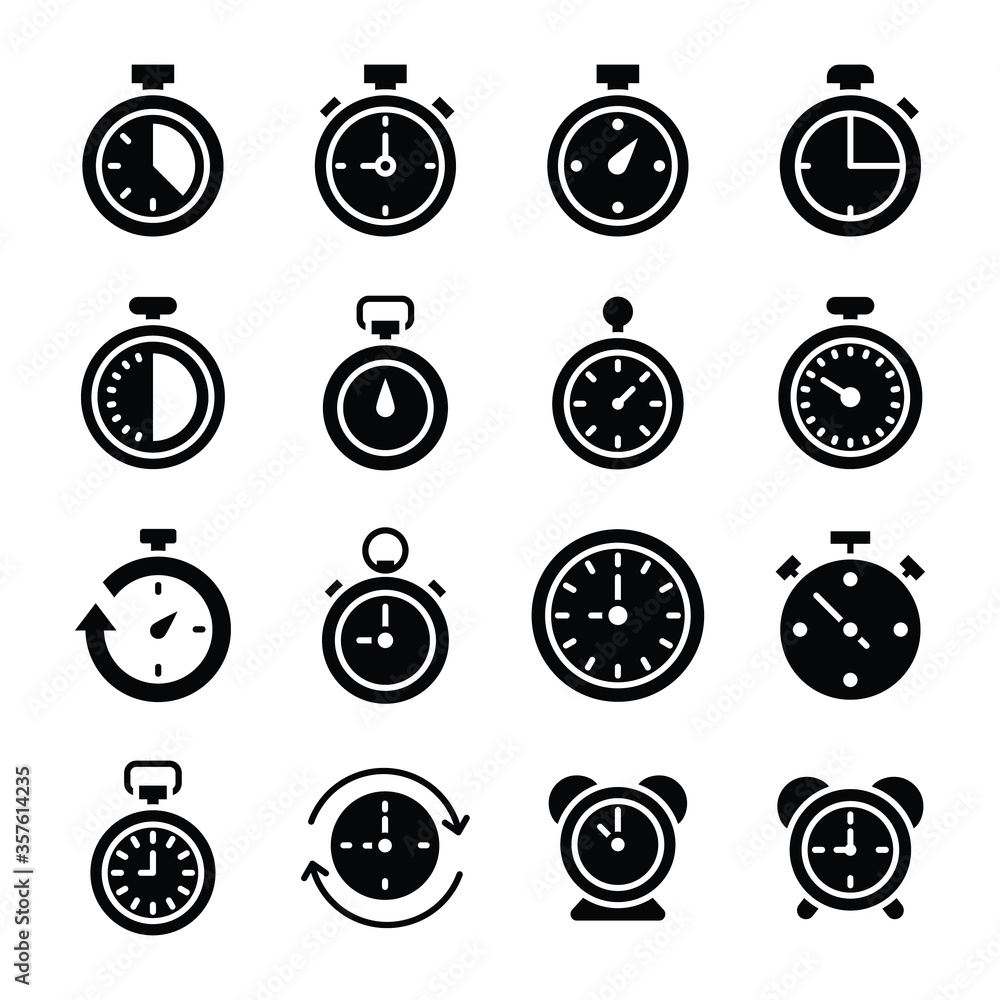 Stopwatch And Alarm Clock Glyph Icons Stopwatch And Alarm Clock Glyph Icons
